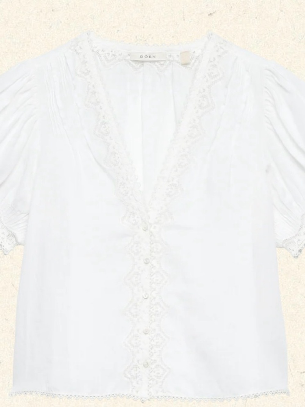 Doen White Eyelet Lace V-Neck Puff Sleeve Top - Picture 4 of 7